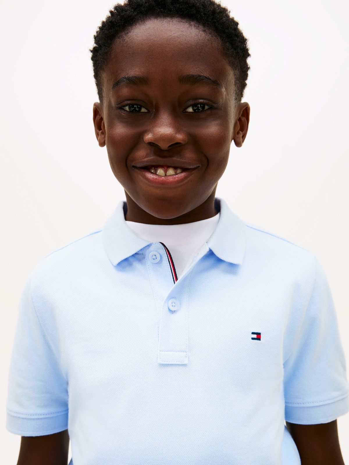 Essential Flag Embroidery Pique Polo Shirt — Blue