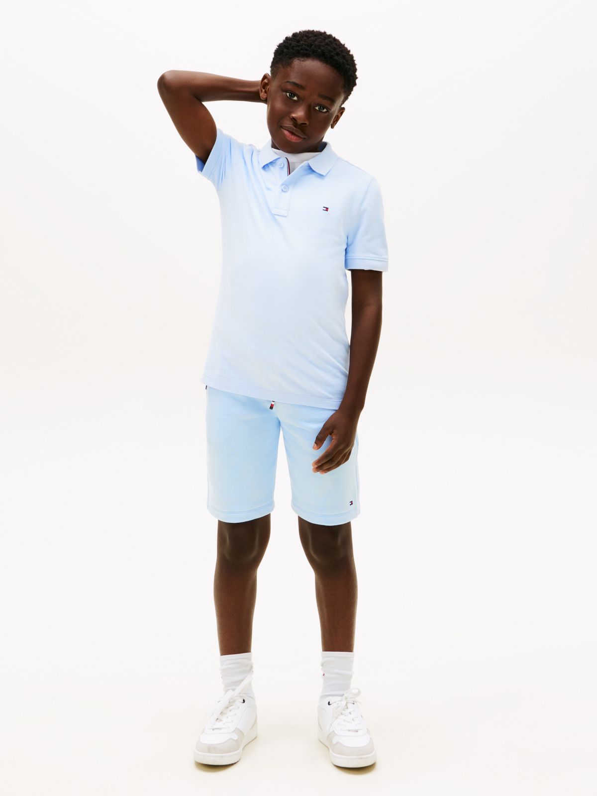 Essential Flag Embroidery Pique Polo Shirt — Blue