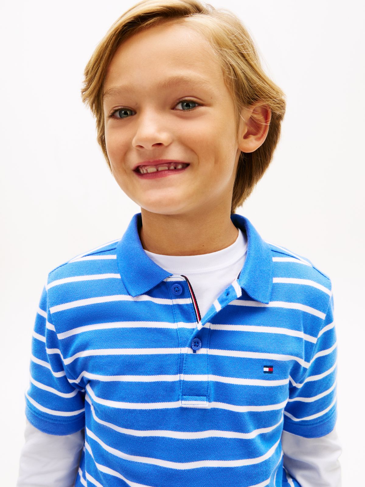 Essential Flag Embroidery Pique Polo Shirt — Blue