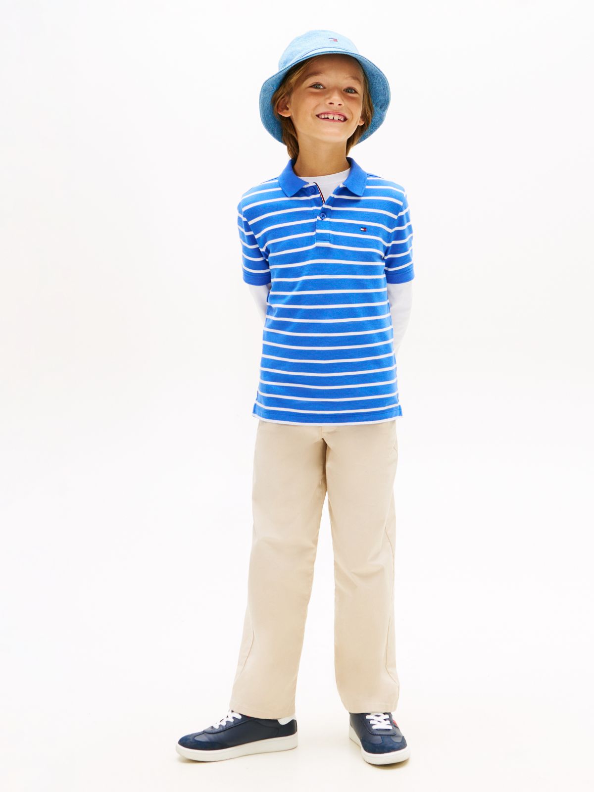 Essential Flag Embroidery Pique Polo Shirt — Blue