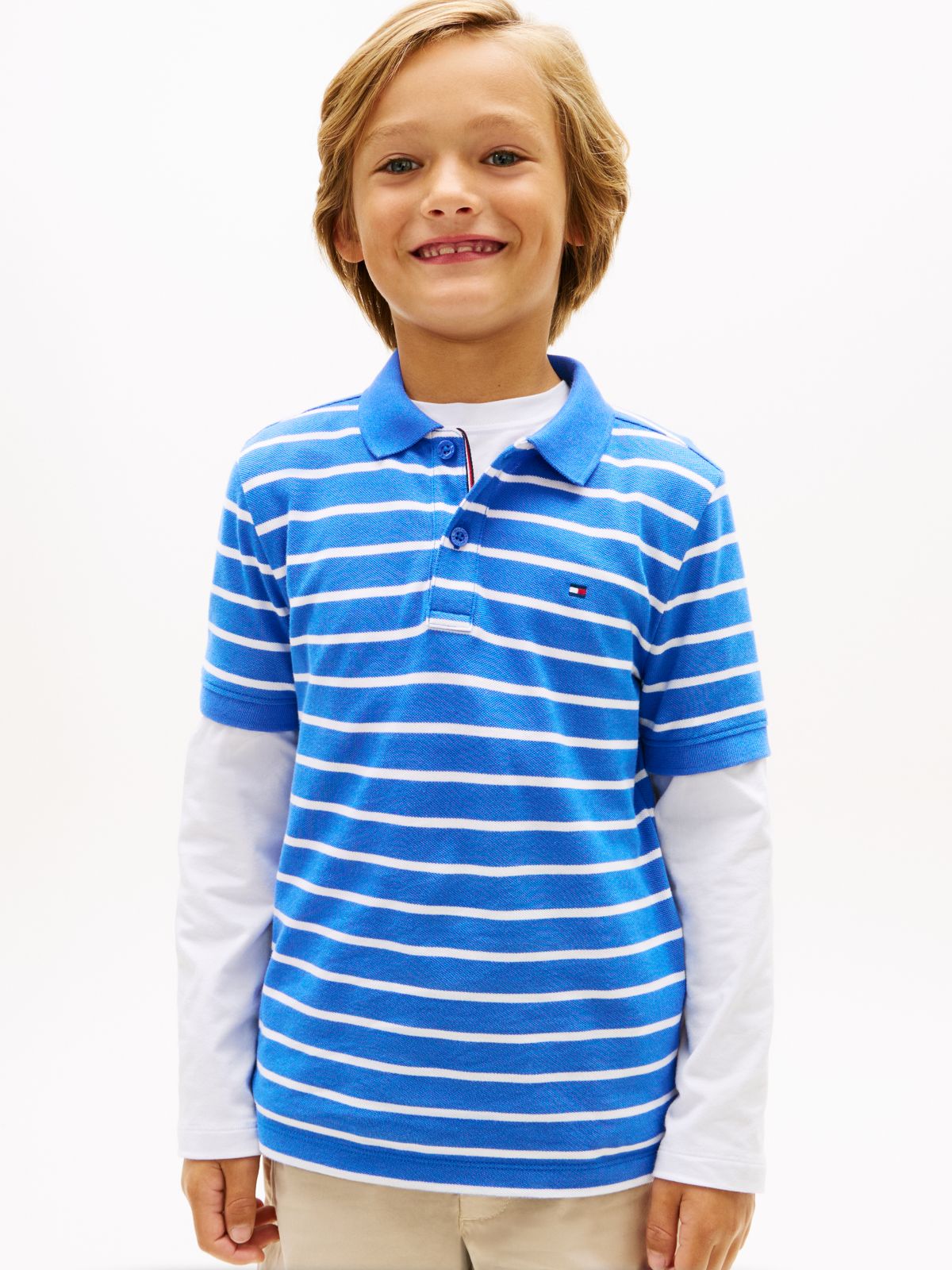 Essential Flag Embroidery Pique Polo Shirt — Blue