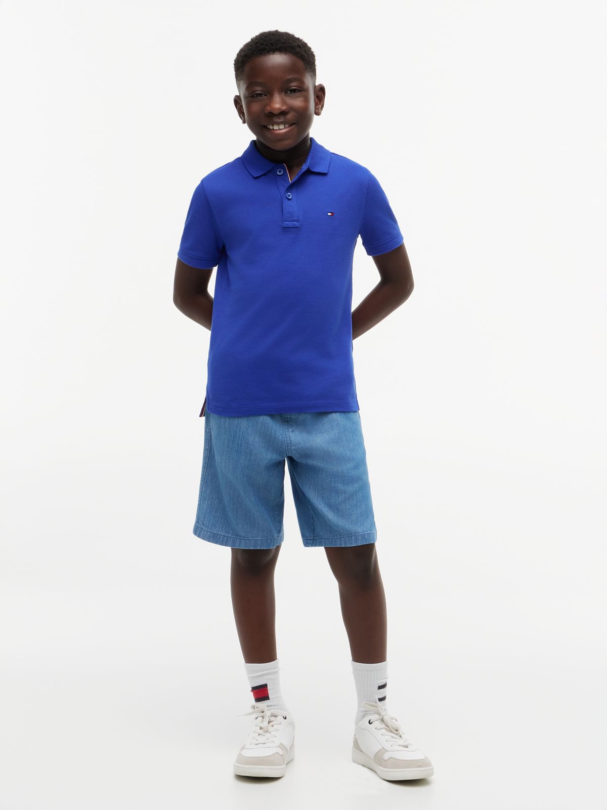 Essential Flag Embroidery Pique Polo Shirt — Blue