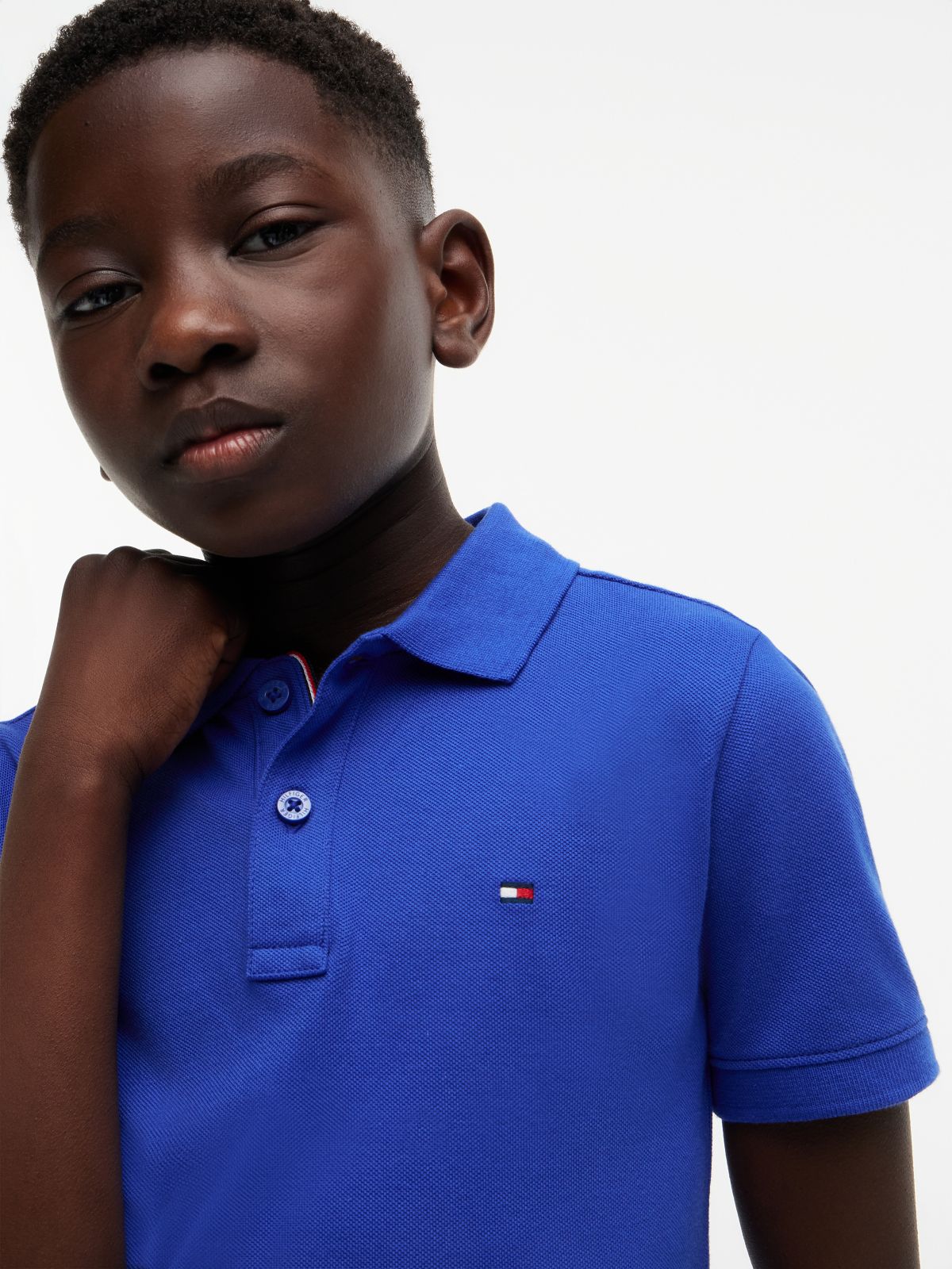 Essential Flag Embroidery Pique Polo Shirt — Blue