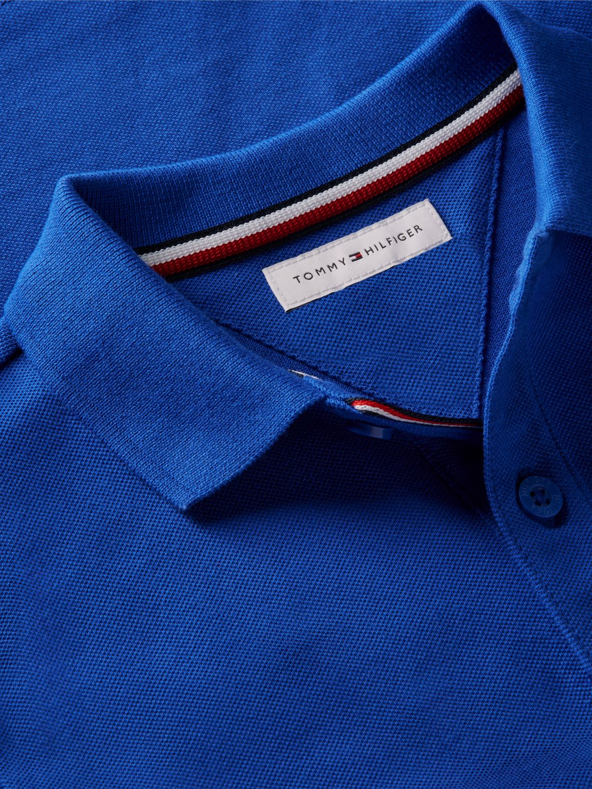 Essential Flag Embroidery Pique Polo Shirt — Blue