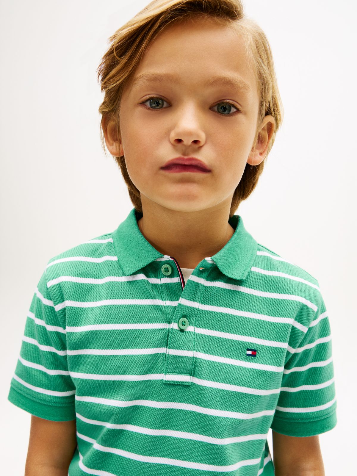 Essential Flag Embroidery Pique Polo Shirt — Green