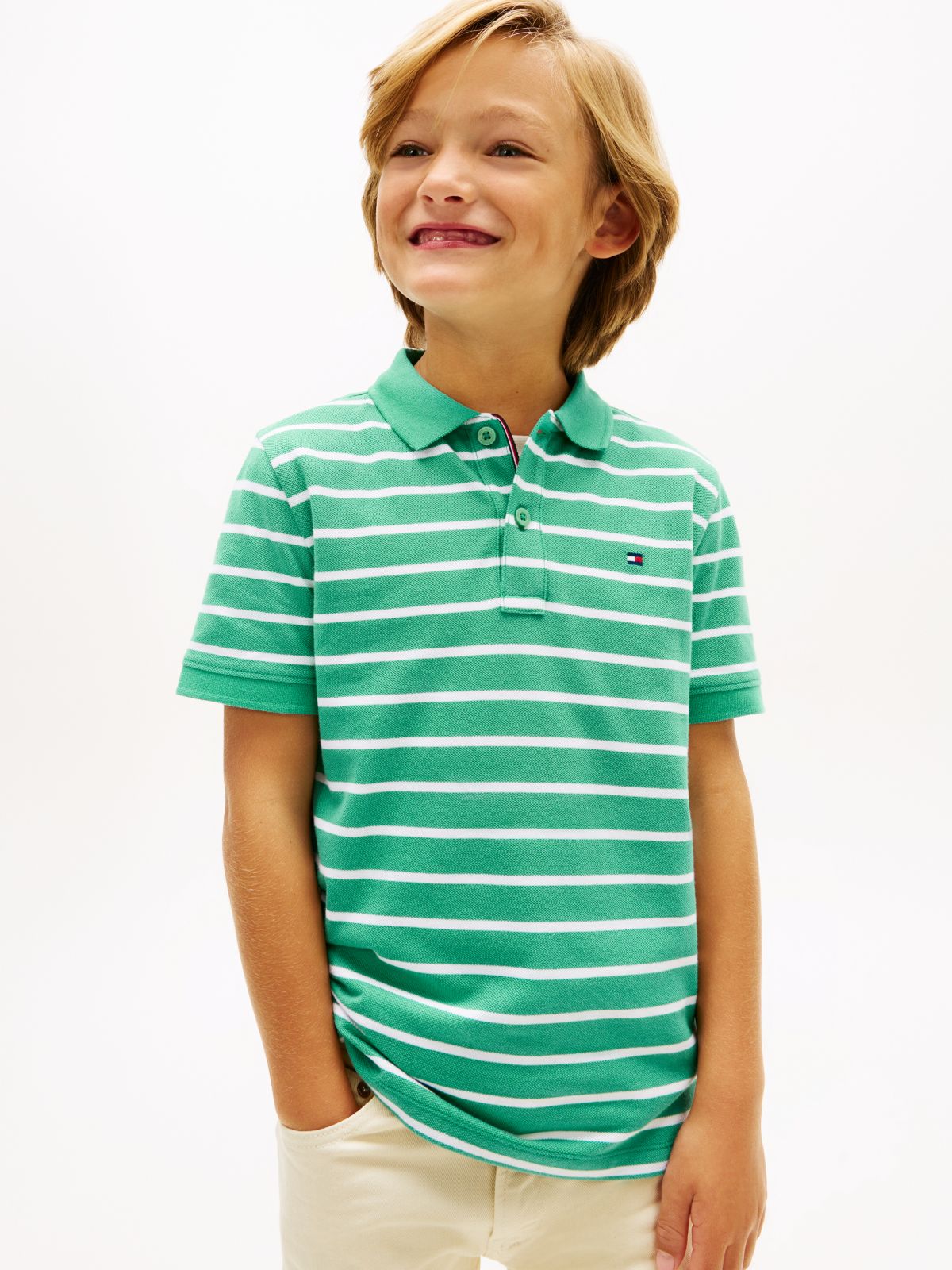 Essential Flag Embroidery Pique Polo Shirt — Green