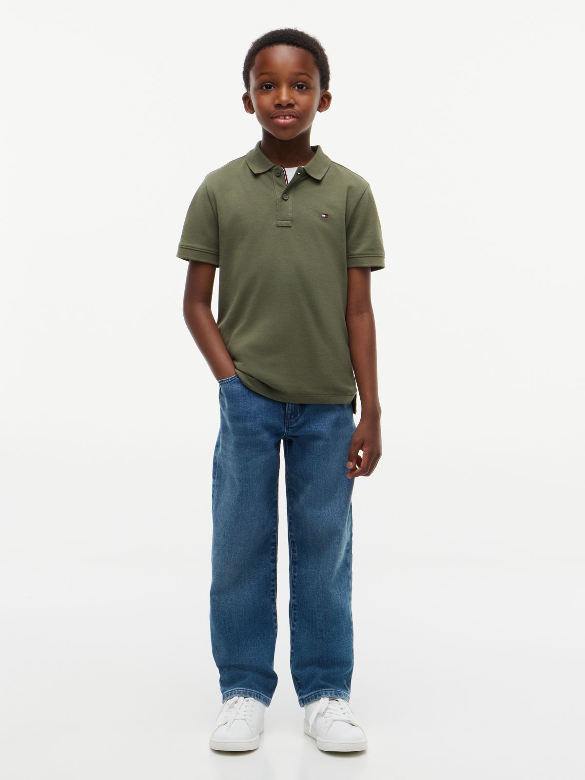 Essential Flag Embroidery Pique Polo Shirt — Green