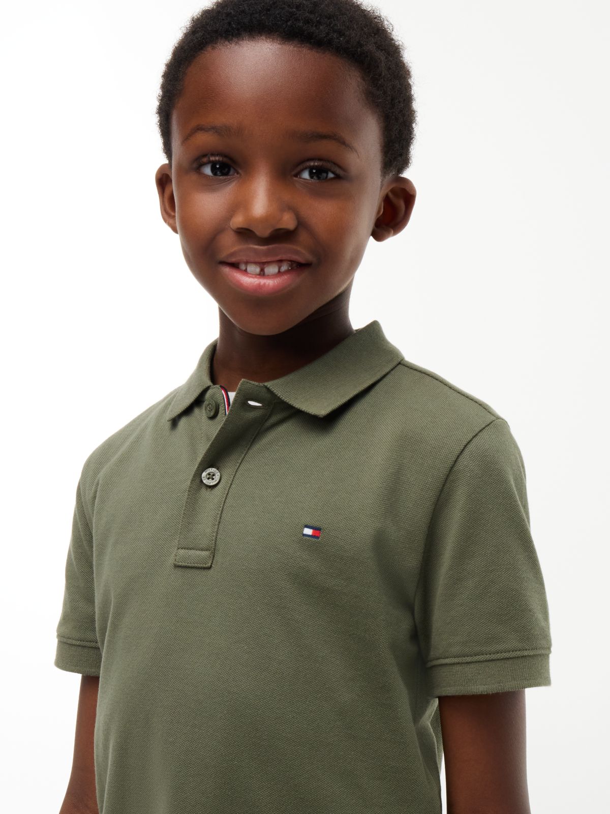 Essential Flag Embroidery Pique Polo Shirt — Green