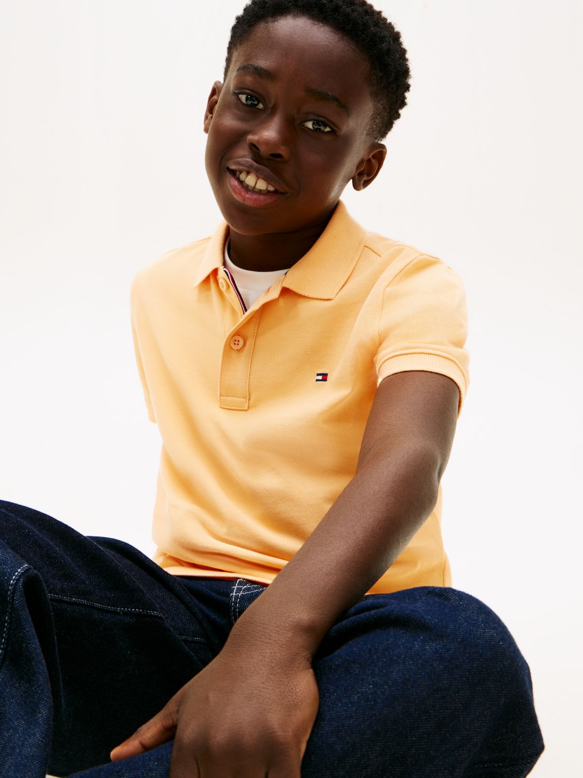 Essential Flag Embroidery Pique Polo Shirt — Orange