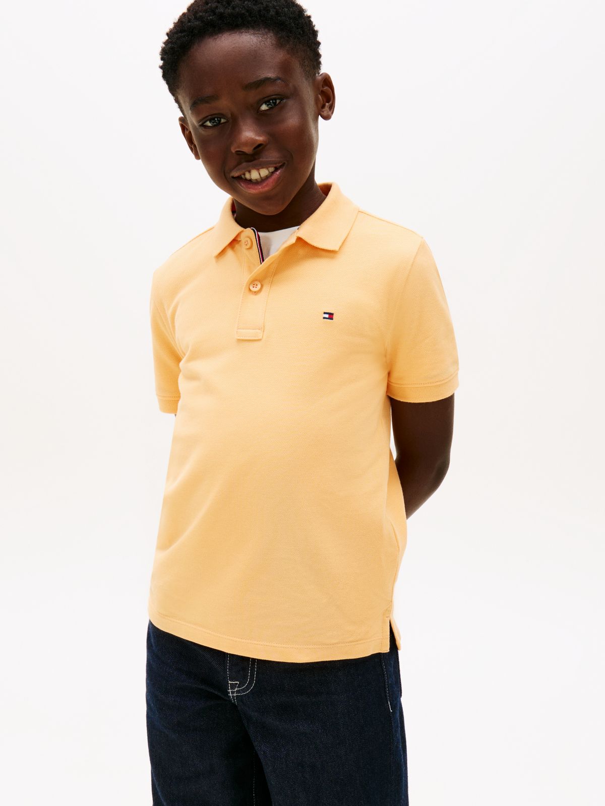 Essential Flag Embroidery Pique Polo Shirt — Orange