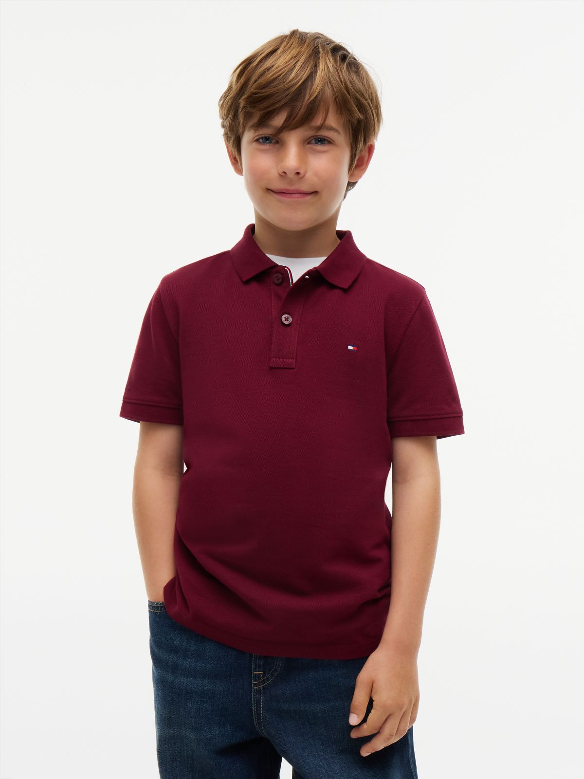 Essential Flag Embroidery Pique Polo Shirt — Purple