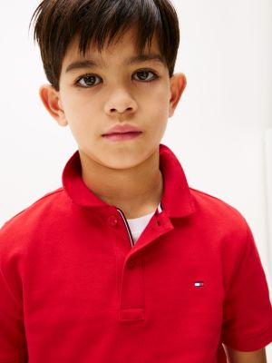 rot polo-shirt mit kontrast-besatz für jungen - tommy hilfiger