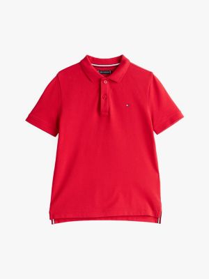 rot polo-shirt mit kontrast-besatz für jungen - tommy hilfiger