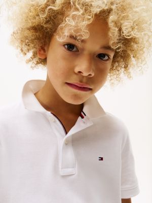 white contrast trim polo shirt for boys tommy hilfiger