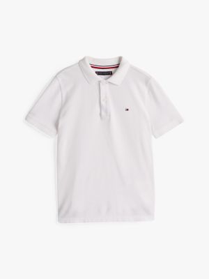 white contrast trim polo shirt for boys tommy hilfiger