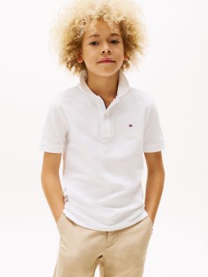 white regular fit poloshirt mit aufgestickter flag für jungen - tommy hilfiger