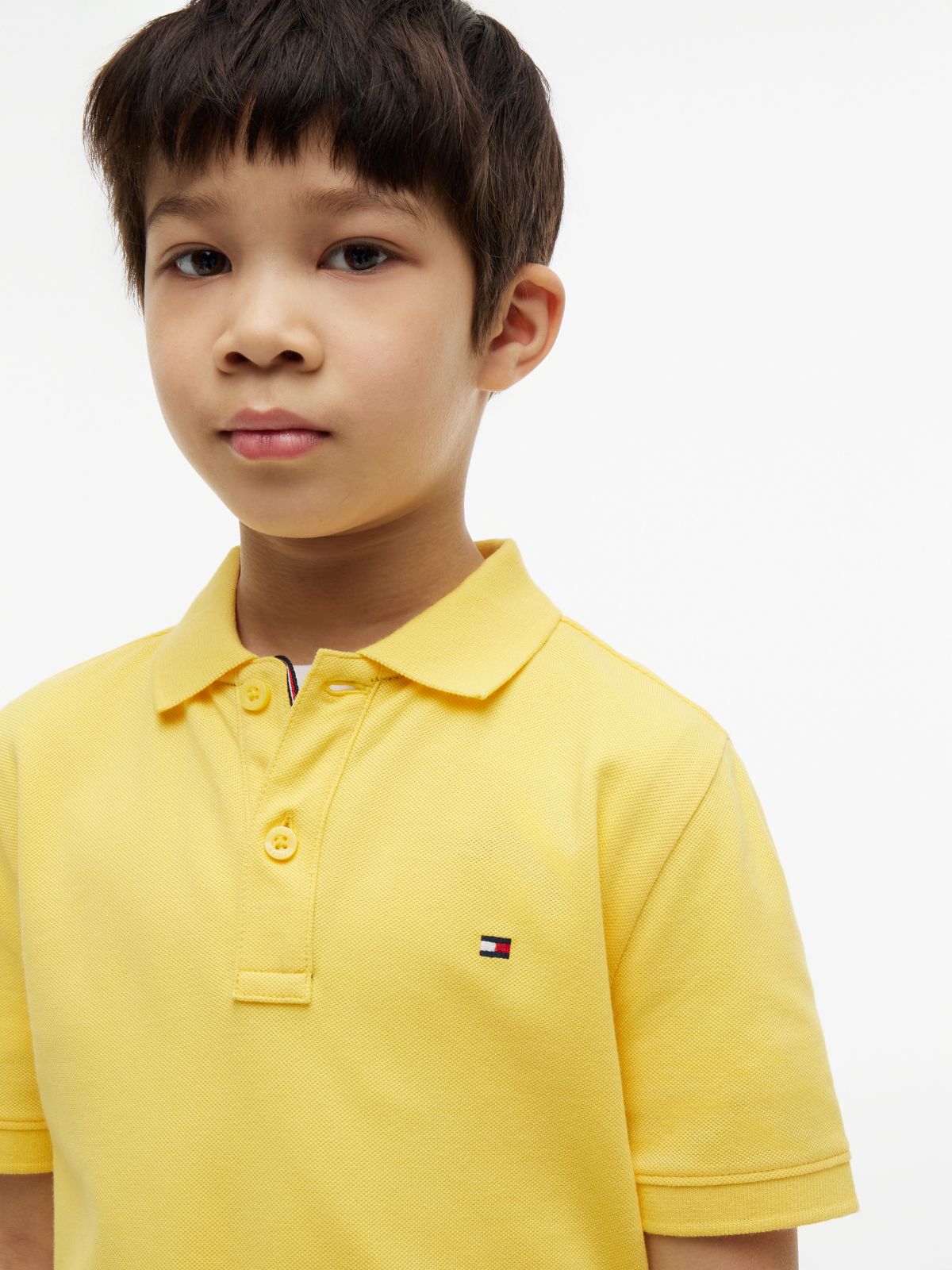Essential Flag Embroidery Pique Polo Shirt — Yellow