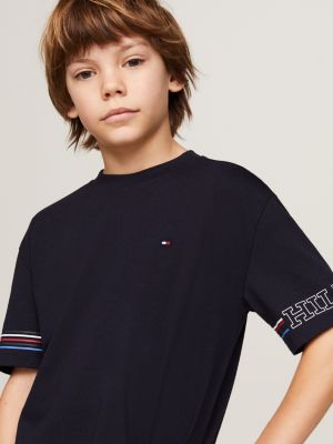 Hilfiger Monotype Stripe Regular Fit T-Shirt | Blue | Tommy Hilfiger