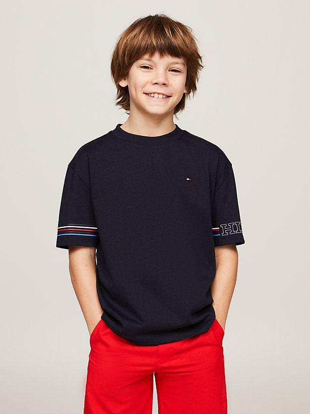 blue hilfiger monotype stripe regular fit t-shirt for boys tommy hilfiger