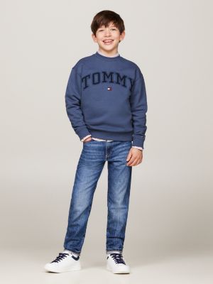 sudadera de cuello redondo con logo azul de niños tommy hilfiger