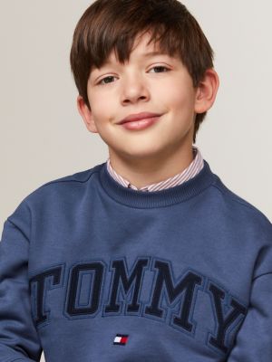 blue varsity logo crew neck sweatshirt for boys tommy hilfiger