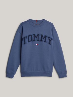 sudadera de cuello redondo con logo azul de niños tommy hilfiger