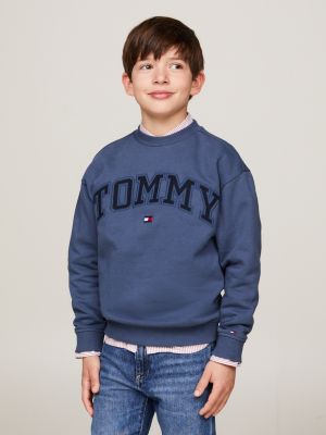 sudadera de cuello redondo con logo azul de niños tommy hilfiger