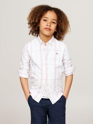 red plaid check regular fit shirt for boys tommy hilfiger