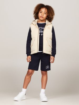 chaleco con capucha y monotipo hilfiger beige de niños tommy hilfiger