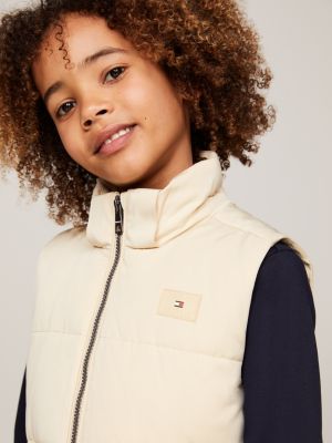 chaleco con capucha y monotipo hilfiger beige de niños tommy hilfiger