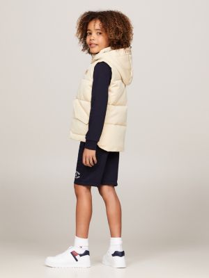 chaleco con capucha y monotipo hilfiger beige de niños tommy hilfiger