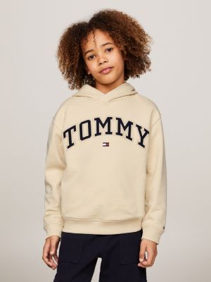 beige varsity hoodie mit aufgesticktem logo für jungen - tommy hilfiger