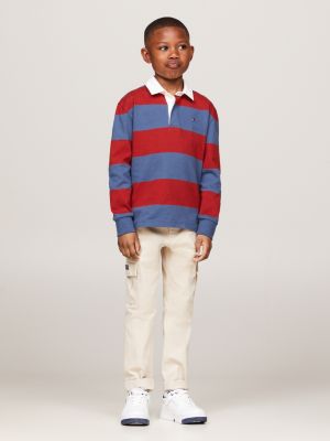 polo rugby relaxed fit a maniche lunghe blu da bambini tommy hilfiger