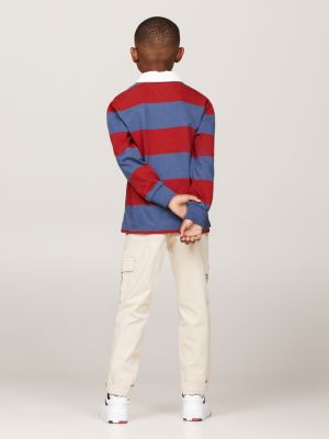 blue rugby stripe relaxed long sleeve polo for boys tommy hilfiger