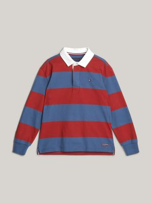 blue rugby stripe relaxed long sleeve polo for boys tommy hilfiger