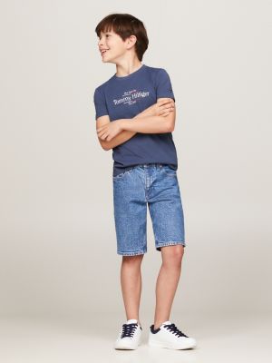 blue logo print crew neck t-shirt for boys tommy hilfiger