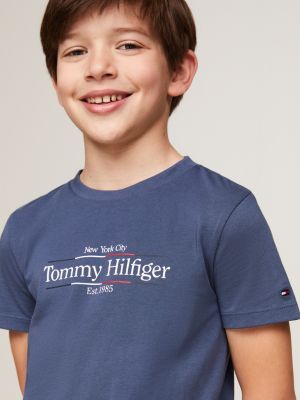 blue logo print crew neck t-shirt for boys tommy hilfiger