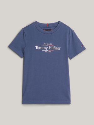 blue logo print crew neck t-shirt for boys tommy hilfiger