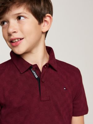 rood regular fit polo met checkerboard-jacquard voor jongens - tommy hilfiger