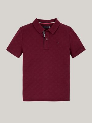 rood regular fit polo met checkerboard-jacquard voor jongens - tommy hilfiger