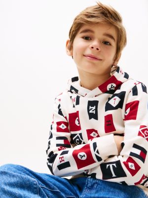 white all-over flag print hoody for boys tommy hilfiger