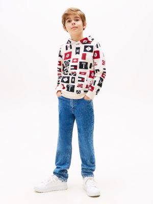 white all-over flag print hoody for boys tommy hilfiger