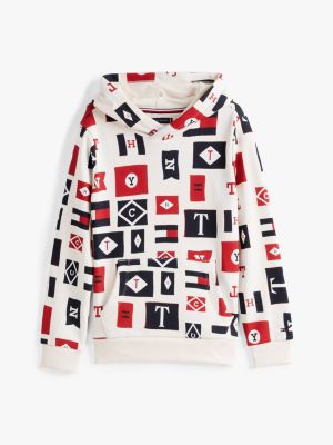 white all-over flag print hoody for boys tommy hilfiger