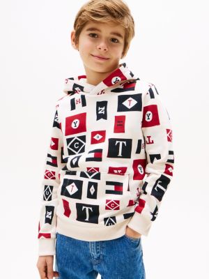 white all-over flag print hoody for boys tommy hilfiger