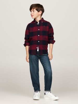 camicia regular fit in flanella a quadri rosso da bambini tommy hilfiger