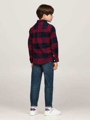 rot kariertes regular fit hemd aus flanell für jungen - tommy hilfiger