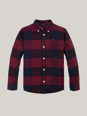 camicia regular fit in flanella a quadri rosso da bambini tommy hilfiger