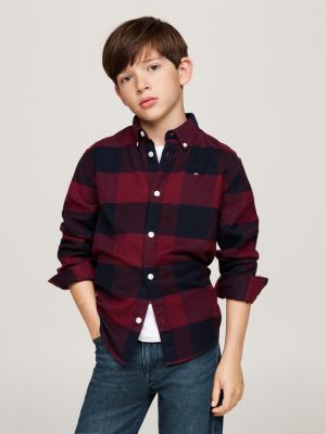 rot kariertes regular fit hemd aus flanell für jungen - tommy hilfiger