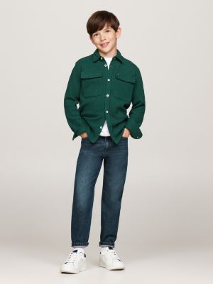 blue green-cast wash tapered jeans for boys tommy hilfiger