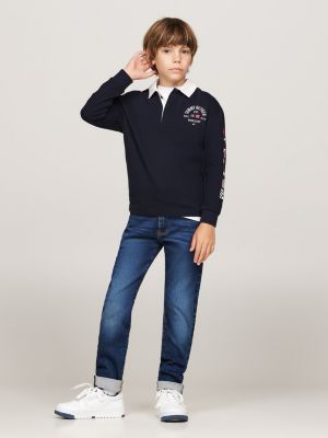 blauw faded straight jeans met medium wassing voor jongens - tommy hilfiger